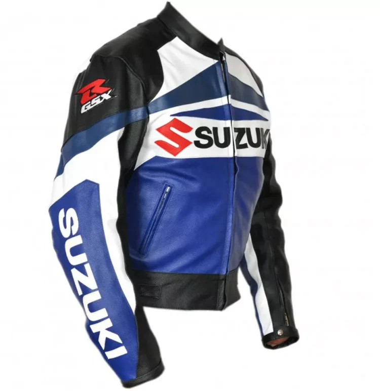 Suzuki R GSX Motorcycle Racing Jacket Blue White Black Front