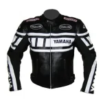 Yamaha Dunlop Motorcycle Leather Racing Jacket Black White Front