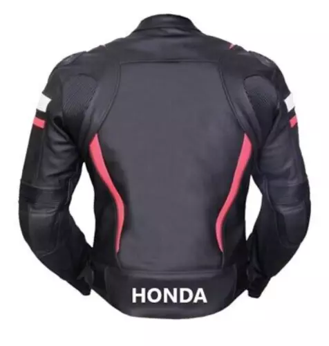 Honda Motorbike Leather Racing Jacket Black Pink Back