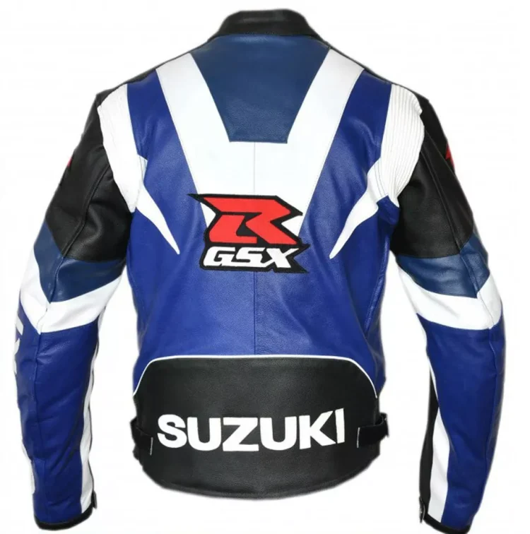 Suzuki R GSX Motorcycle Racing Jacket Blue White Black Back