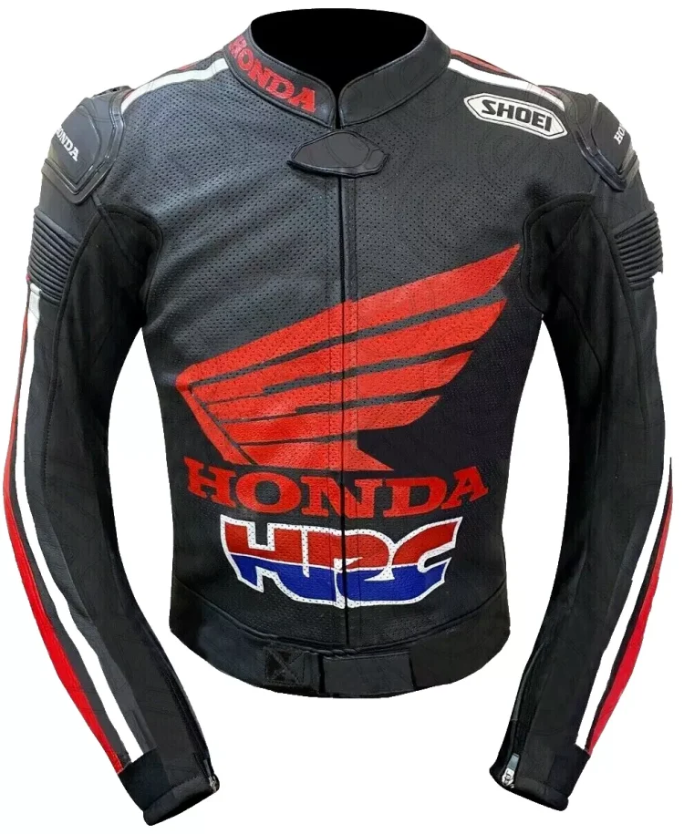 Honda HRC Leather Racing Jacket Black Red Front