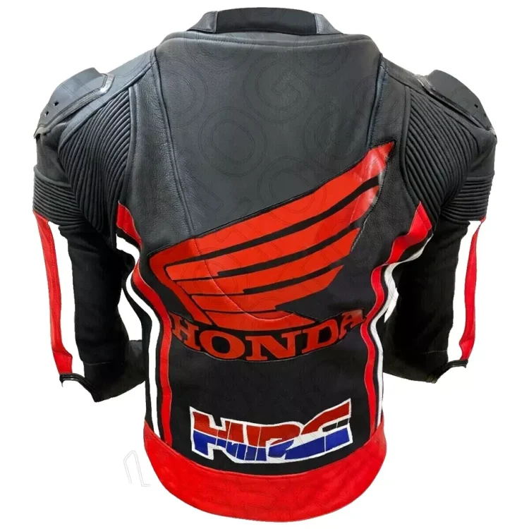 Honda HRC Leather Racing Jacket Black Red Back