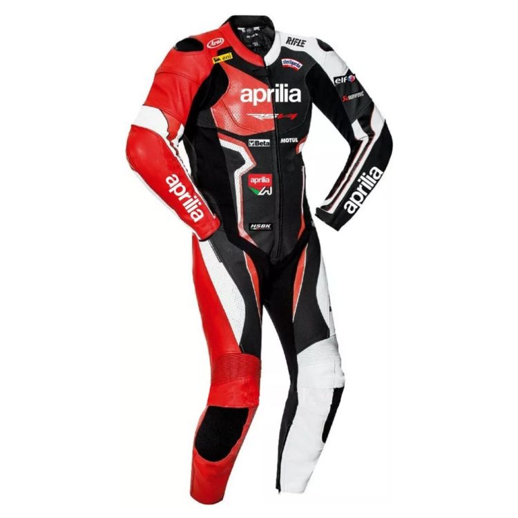 Aprilia HSBK Racing Motorbike Suit Red Black White Front
