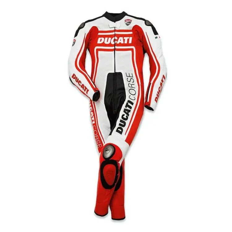 Ducati Corse Motorcycle Suit White Red Black Front
