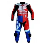 Honda Moriwaki Leather Racing Suit Red Blue White Front
