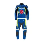 Suzuki Leather Racing Suit Blue Yellow Black Front