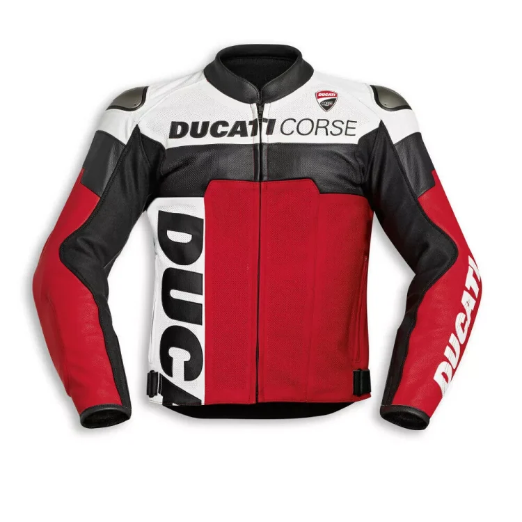 Ducati Corse Motorbike Racing Jacket Red White Black Front