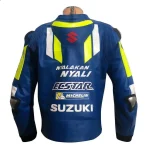 Suzuki ECSTAR Leather Racing Jacket Blue Yellow Back