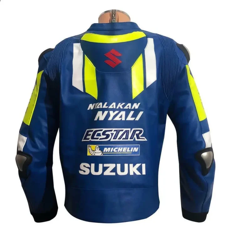 Suzuki ECSTAR Leather Racing Jacket Blue Yellow Back