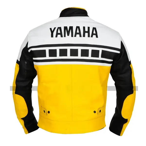 Yamaha Motorcycle Leather Racing Jacket Yellow White Black Back