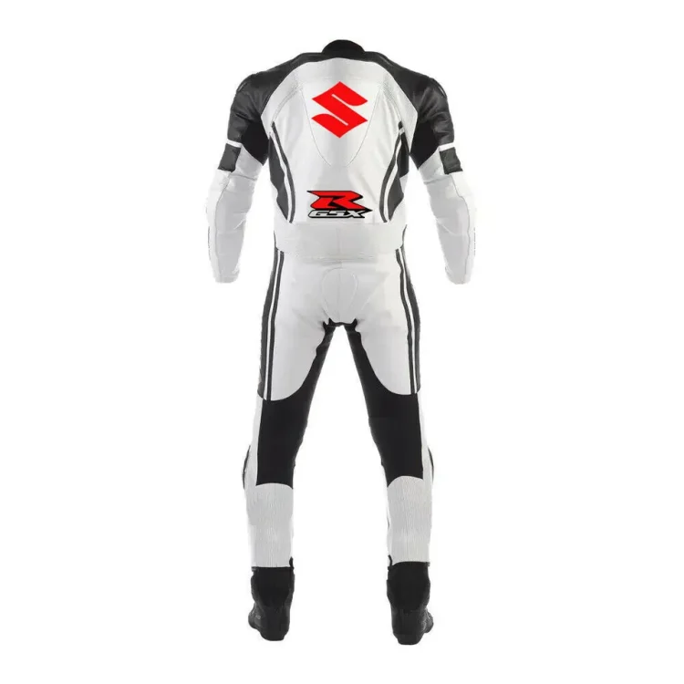 Suzuki R GSX Motorbike Leather Racing Suit White Black Back