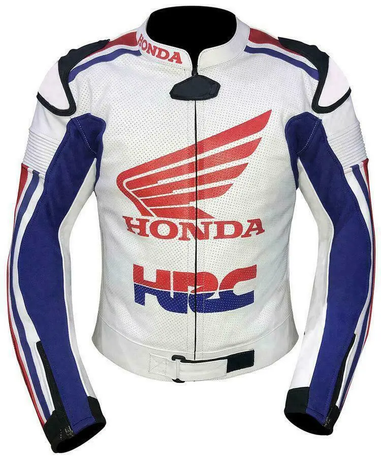 Honda HRC Leather Racing Jacket White Blue Front