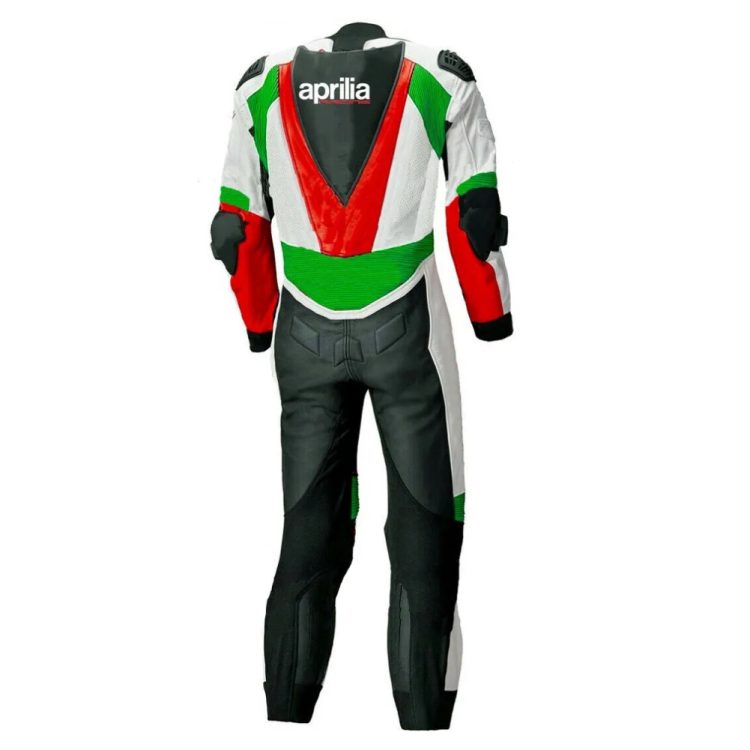 Aprilia Racing Leather Racing Suit Black White Red Green Back
