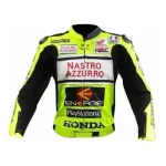 Honda Motorcycle Leather Racing Jacket Yellow Black Front
