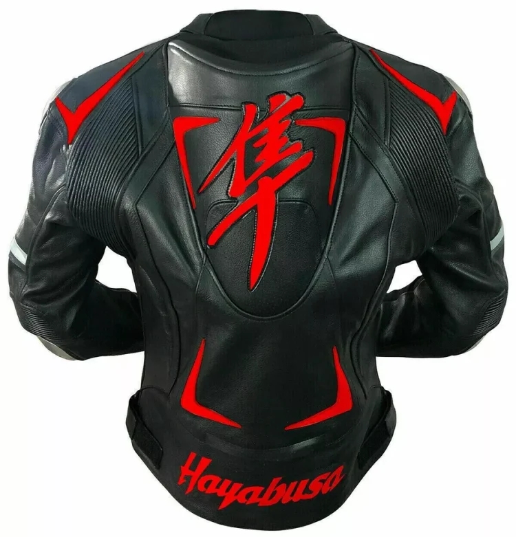 Suzuki Hayabusa Motorcycle Leather Racing Jacket Black Red Back