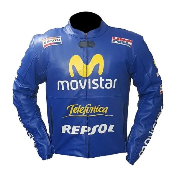 Honda Repsol Movistar Leather Racing Jacket Blue Front