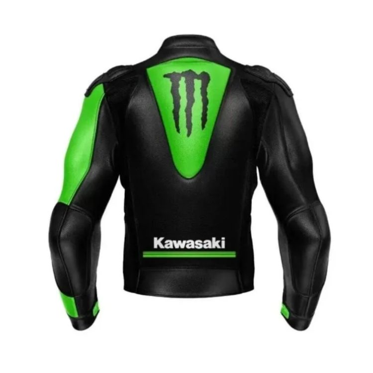 Kawasaki Monster Energy Motorcycle Racing Jacket Green Black Back