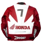 Honda Rocket Motorcycle Leather Racing Jacket Maroon White Back