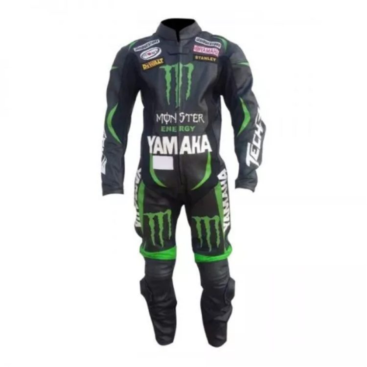 Yamaha Monster Energy Leather Racing Suit Black Green Front