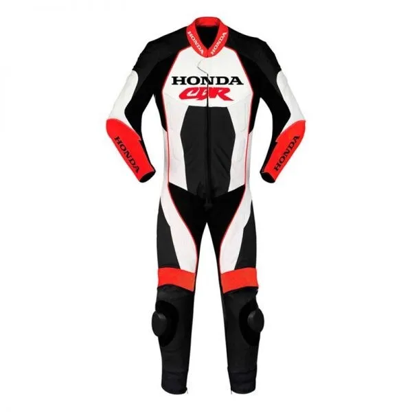 Honda CBR Motorbike Leather Racing Suit Black White Front