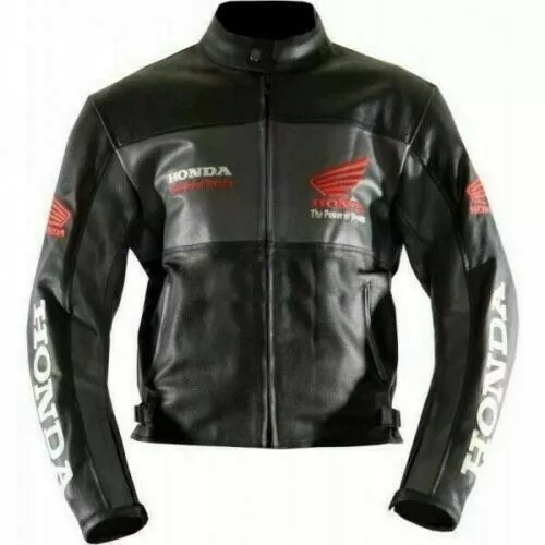 Honda Leather Racing Jacket Black Front