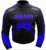 Yamaha R1 Dunlop Motorbike Racing Jacket Black Blue Front