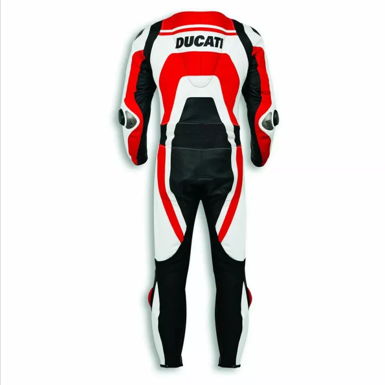 Ducati Motorbike Leather Racing Suit Red Black White Back