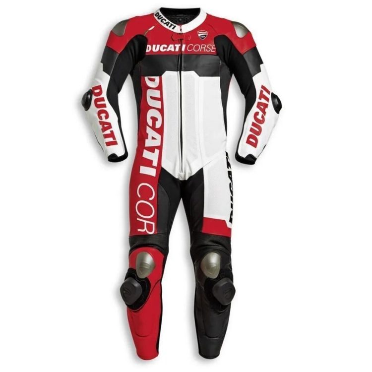 Custom Ducati Corse Leather Suit White Red Black Front