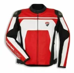 Ducati Corse Leather Racing Jacket Red White Black Front