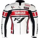 Yamaha Moto Gp R1 Leather Racing Jacket White Red Black Front