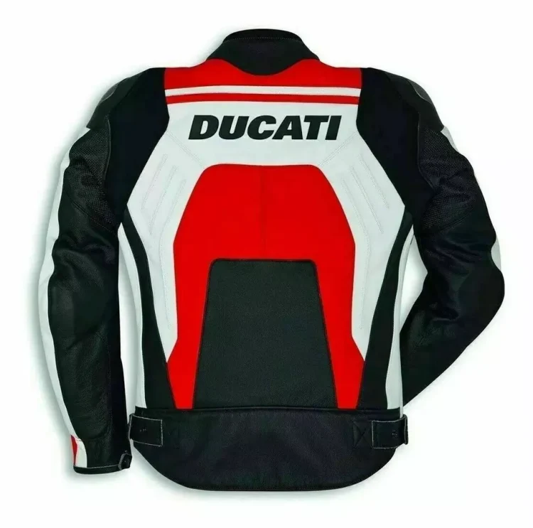 Ducati Corse Leather Racing Jacket Red White Black Back