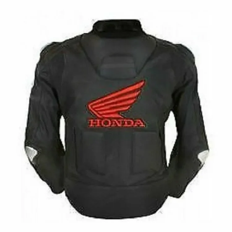 Honda Simple Motorcycle Leather Racing Jacket Black Red Back