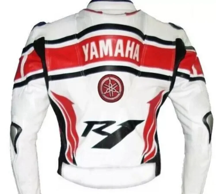 Yamaha Moto Gp R1 Leather Racing Jacket White Red Black Back