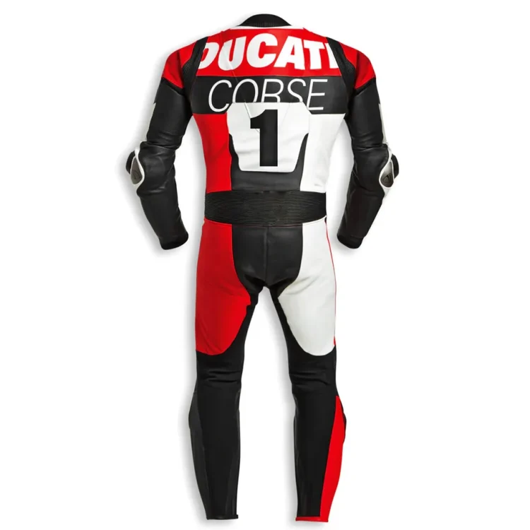 Custom Ducati Corse Leather Suit White Red Black Back