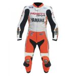 Yamaha SBK Motorcycle Leather Racing Suit Orange White Black Front