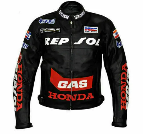 Honda Rapsol HRC Leather Racing Jacket Black Front