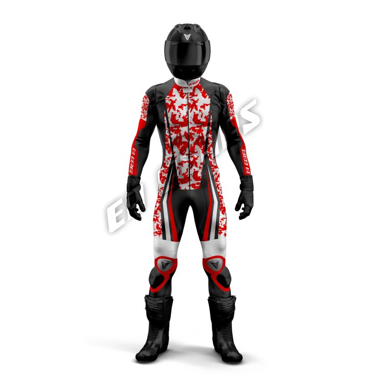 EA Gears Custom Splatter Design Motorcycle Suit Black Red White